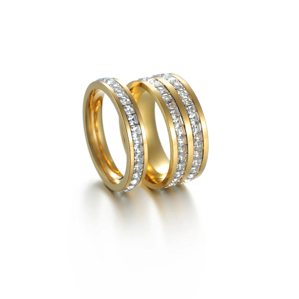 Women's Men's Ring 4mm/8mm Gold Silver Color Stainless Steel Iced Out Full Crystal Zirconia Wedding Rings For Man Woman Jewelry