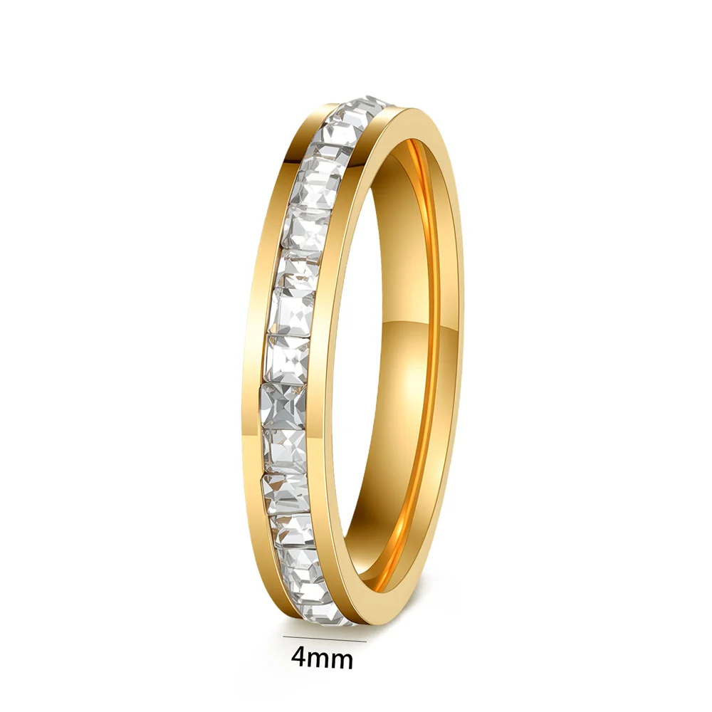 Women's Men's Ring 4mm/8mm Gold Silver Color Stainless Steel Iced Out Full Crystal Zirconia Wedding Rings For Man Woman Jewelry
