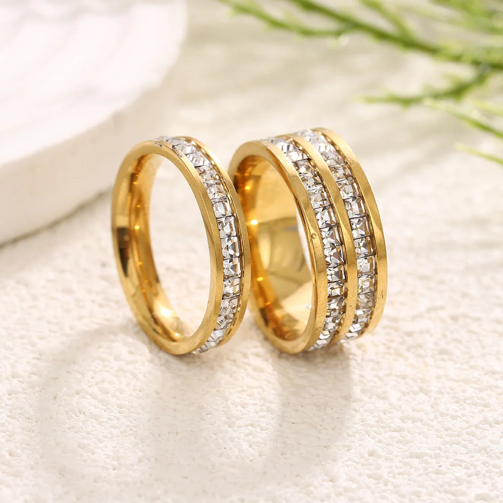 Women's Men's Ring 4mm/8mm Gold Silver Color Stainless Steel Iced Out Full Crystal Zirconia Wedding Rings For Man Woman Jewelry