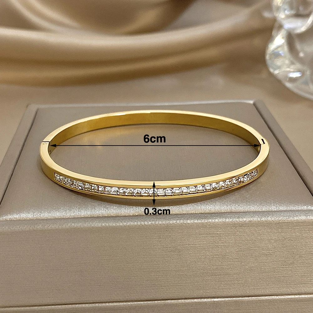 Glossy Rhinestone Stainless Steel Bangles Bracelets for Women Fashion Gold Silver Color Stacked Cuff Bracelet Jewelry Gifts