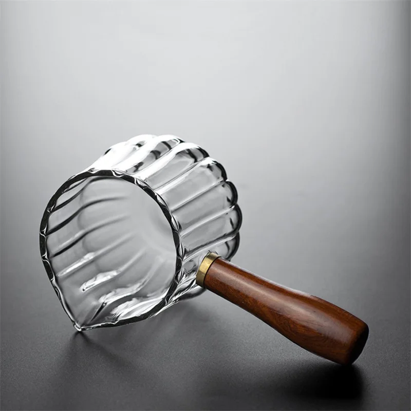 Japanese Side Wooden Handle High Borosilicate Stripe Glass Tea Dispenser Fair Cup Chahai Kung Fu Tea Ceremony Tea Set