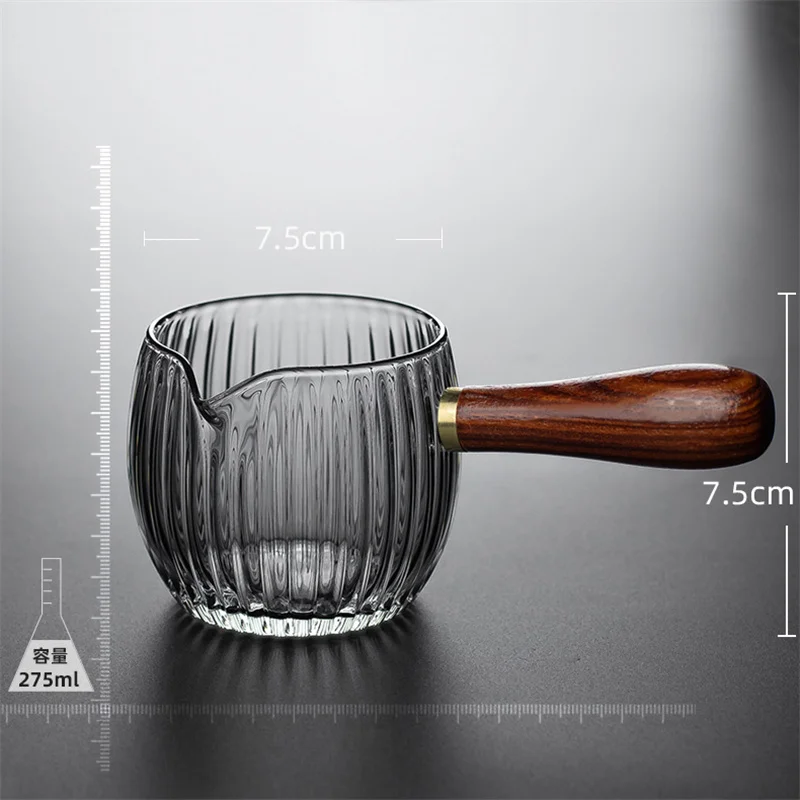 Japanese Side Wooden Handle High Borosilicate Stripe Glass Tea Dispenser Fair Cup Chahai Kung Fu Tea Ceremony Tea Set