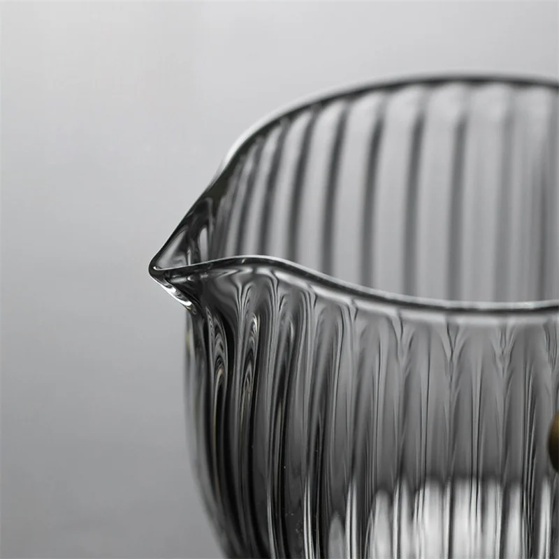 Japanese Side Wooden Handle High Borosilicate Stripe Glass Tea Dispenser Fair Cup Chahai Kung Fu Tea Ceremony Tea Set