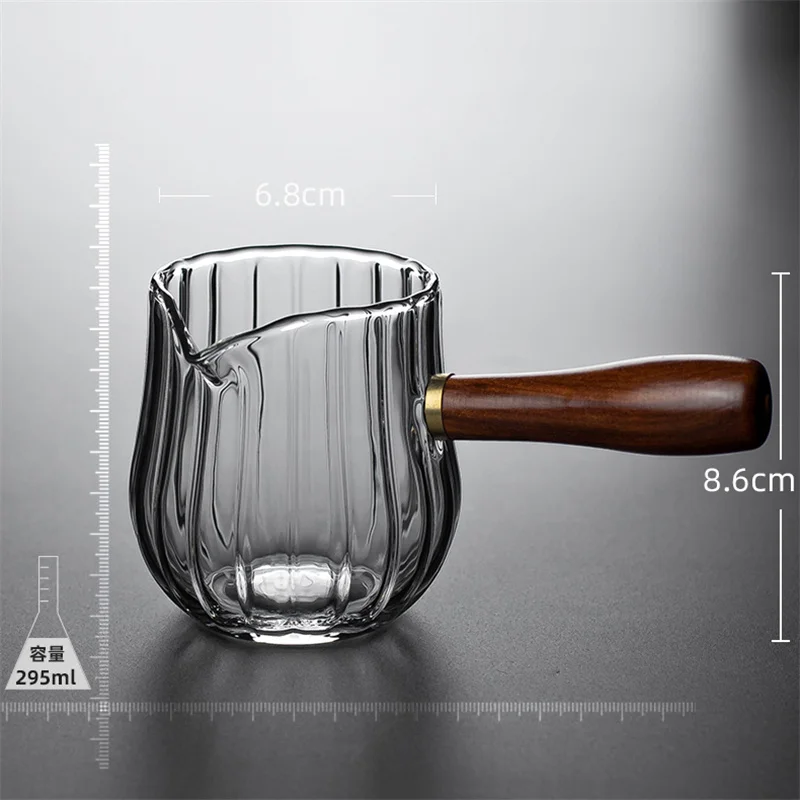 Japanese Side Wooden Handle High Borosilicate Stripe Glass Tea Dispenser Fair Cup Chahai Kung Fu Tea Ceremony Tea Set