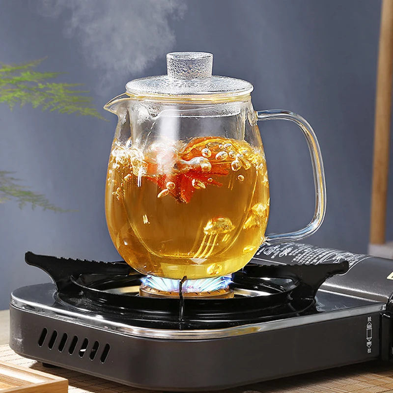 Household Teaware Glass Teapot for Stove Heat Resistant High Temperature Explosion Proof Tea Infuser Milk Rose Flower Tea Set