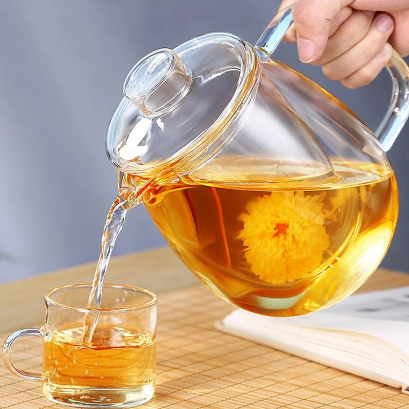 Household Teaware Glass Teapot for Stove Heat Resistant High Temperature Explosion Proof Tea Infuser Milk Rose Flower Tea Set