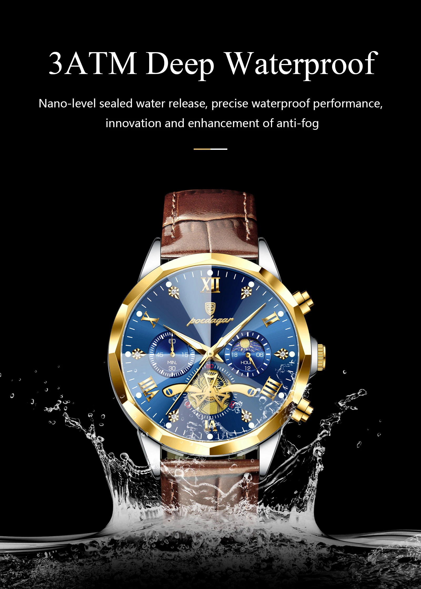 POEDAGAR Military Luxury Men Wristwatch Quartz Waterproof Luminous Chronograph Leather Man Watch Sports Men's Watches Male Reloj