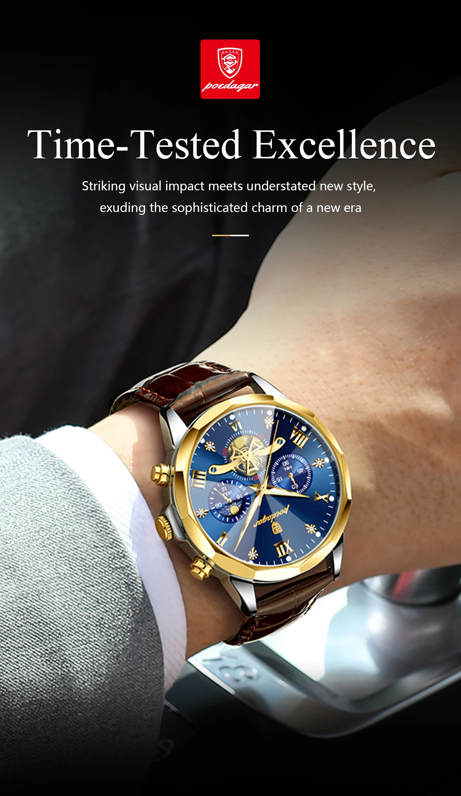POEDAGAR Military Luxury Men Wristwatch Quartz Waterproof Luminous Chronograph Leather Man Watch Sports Men's Watches Male Reloj