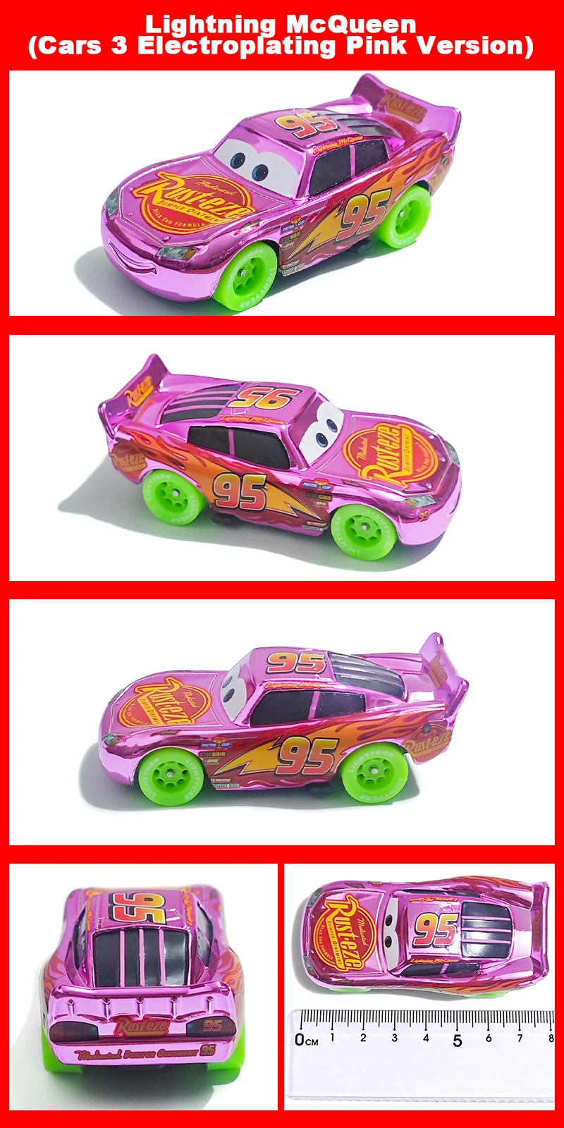 Pixar Cars Electroplated Pink 95 Lightning McQueen 1/55 Metal Die Casting Model Car Alloy Material Collectibles Racing Toys