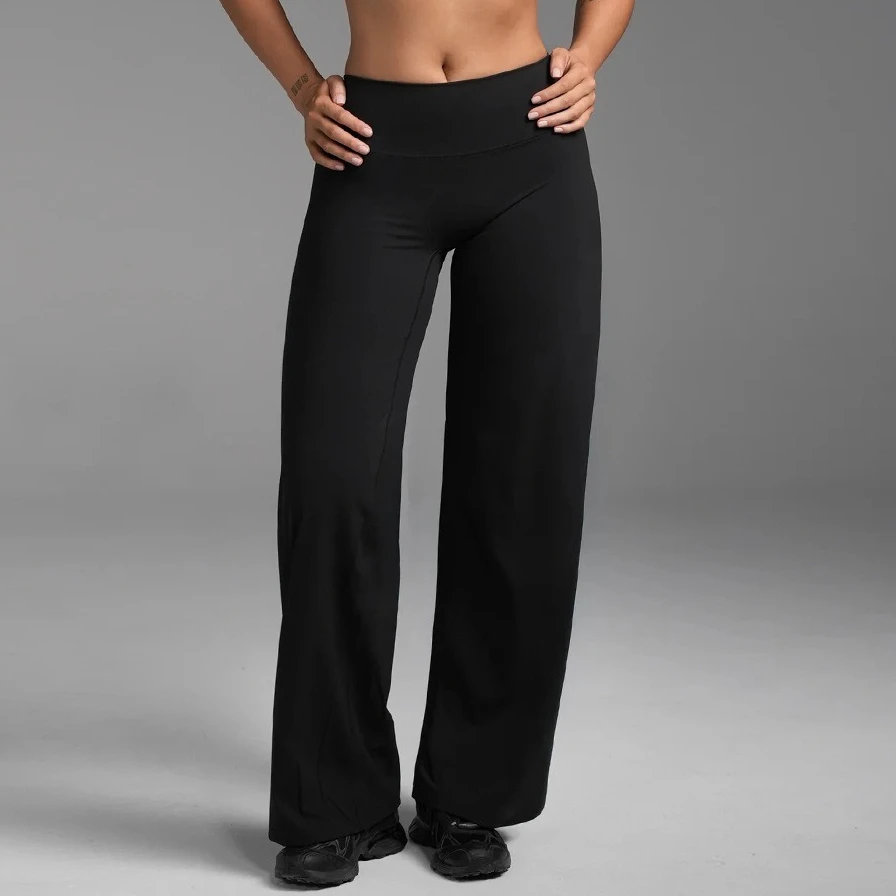 STOUREG Straight Leg Bottoms Women's Mid-Waist Yoga Pants GYM Leggings Naked Feel Pilates Running Sports Trousers