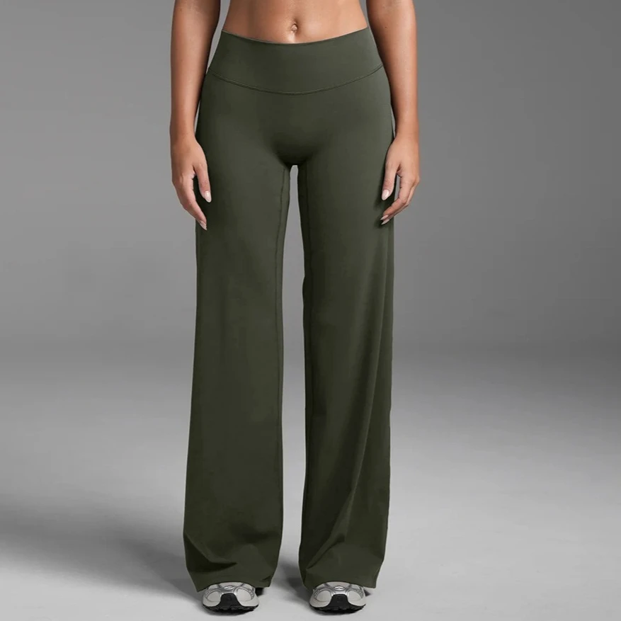 STOUREG Straight Leg Bottoms Women's Mid-Waist Yoga Pants GYM Leggings Naked Feel Pilates Running Sports Trousers