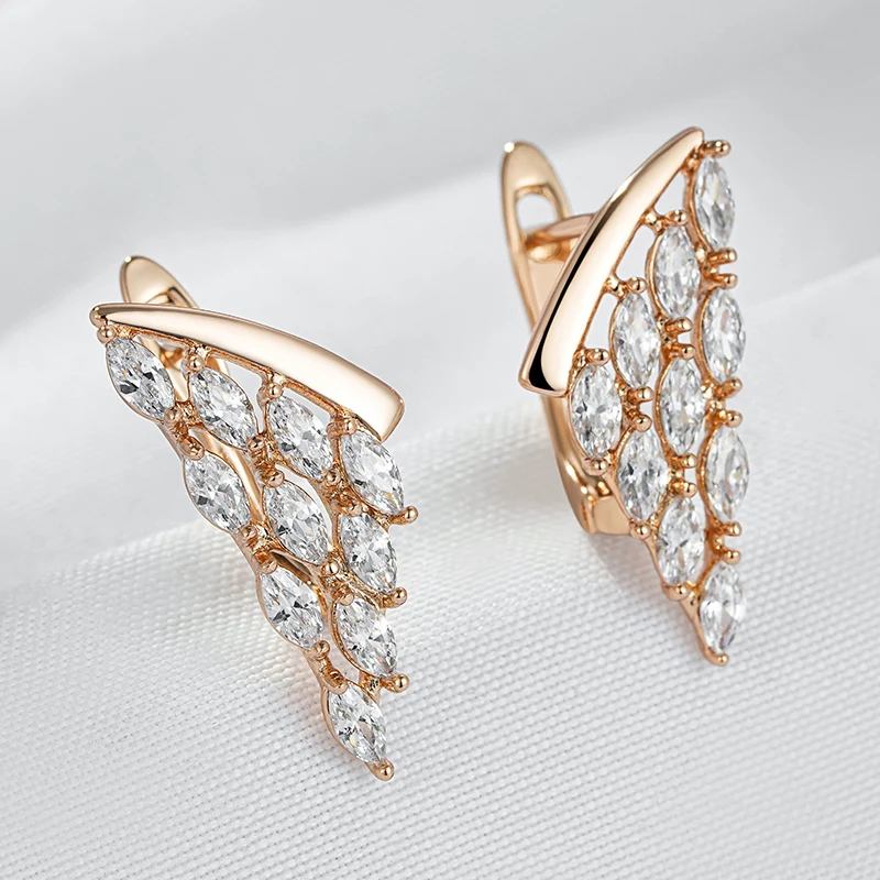 Kienl Full Shiny Natural Zircon Drop Earring for Women 585 Rose Gold Color Unique Crystal Wing Daily Vintage Jewelry Best Gift