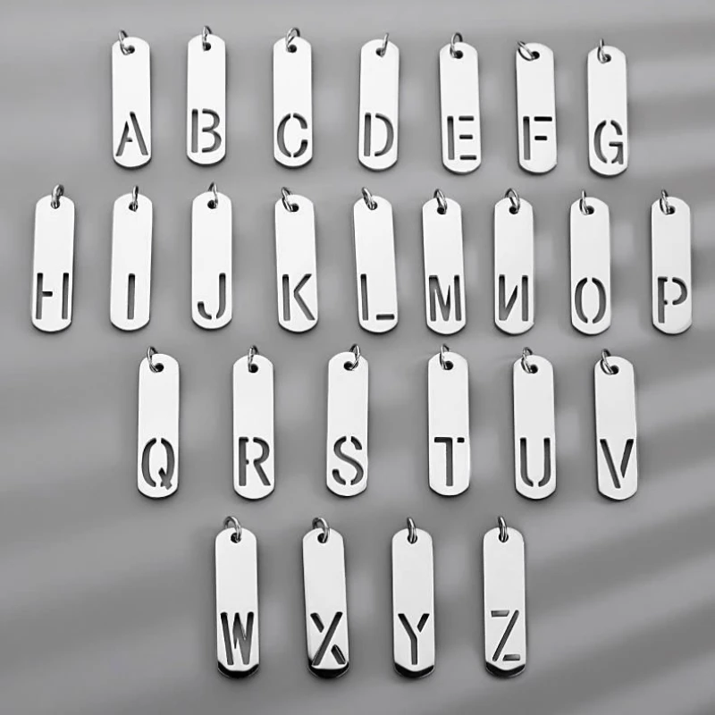 HNSP 26 Letter Rectangle Tags 316L Stainless Steel Initial Pendant Name Necklace For Men Jewelry Gift