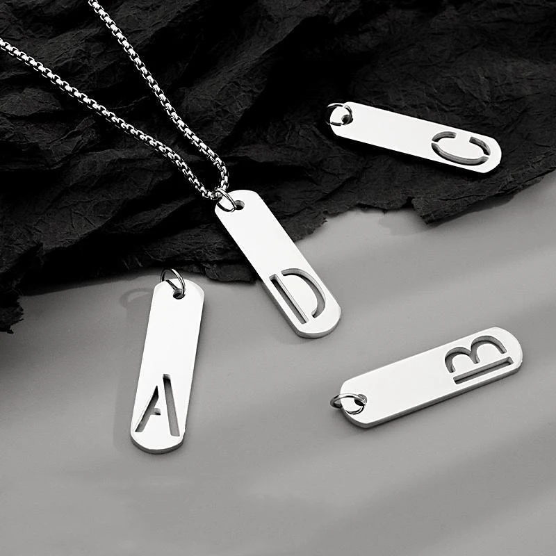 HNSP 26 Letter Rectangle Tags 316L Stainless Steel Initial Pendant Name Necklace For Men Jewelry Gift