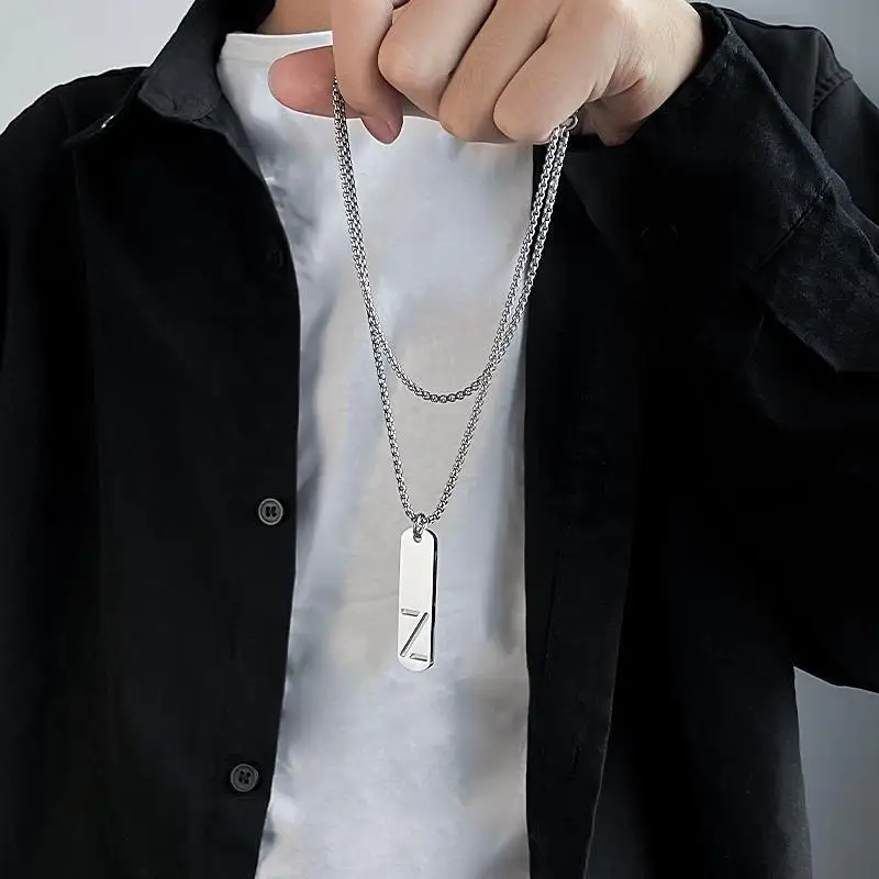 HNSP 26 Letter Rectangle Tags 316L Stainless Steel Initial Pendant Name Necklace For Men Jewelry Gift