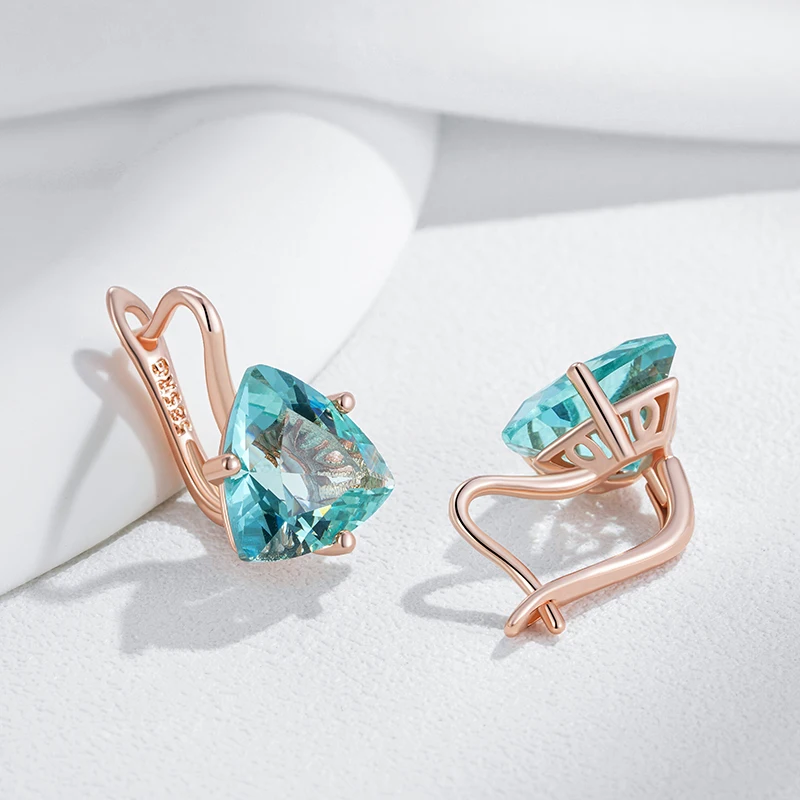 Kinel Hot Simple Green Natural Zircon Dangle Earrings for Women Luxury 585 Rose Gold Color Ethnic Bride Wedding Jewelry Gift