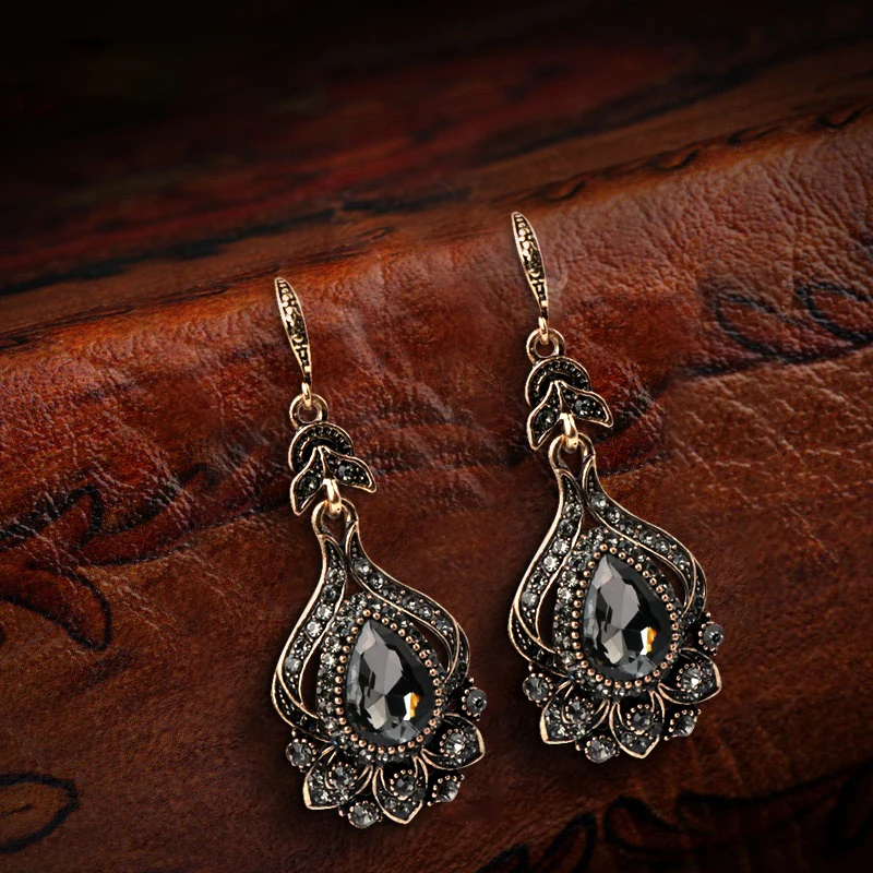 Kinel Hot Simple Green Natural Zircon Dangle Earrings for Women Luxury 585 Rose Gold Color Ethnic Bride Wedding Jewelry Gift