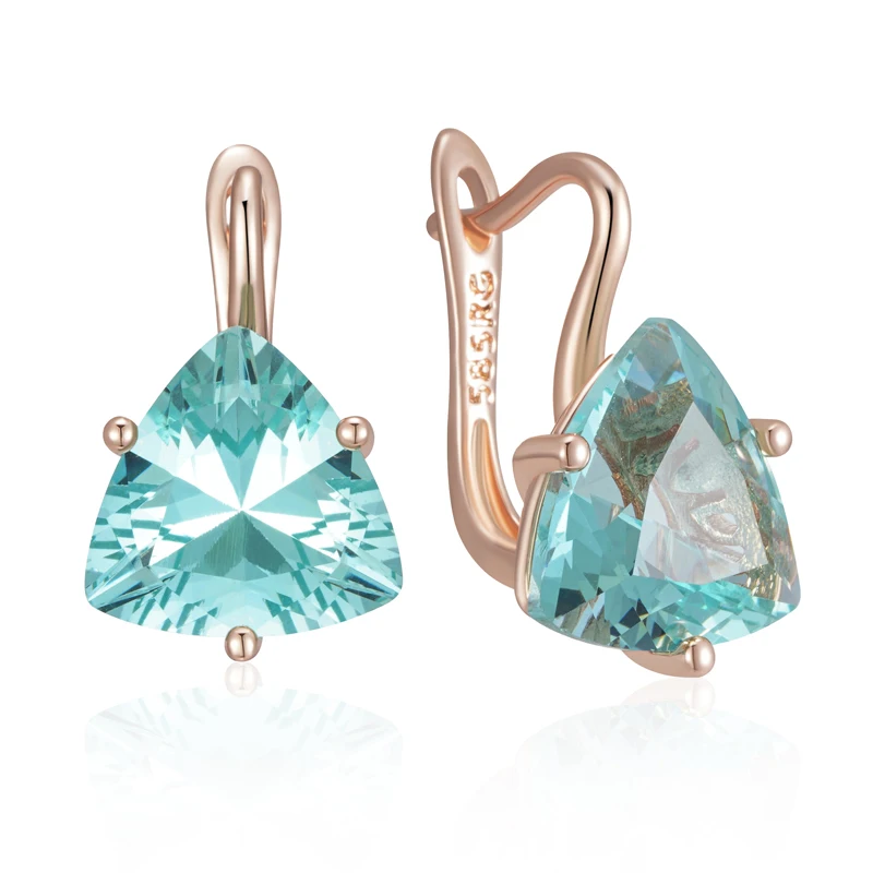 Kinel Hot Simple Green Natural Zircon Dangle Earrings for Women Luxury 585 Rose Gold Color Ethnic Bride Wedding Jewelry Gift