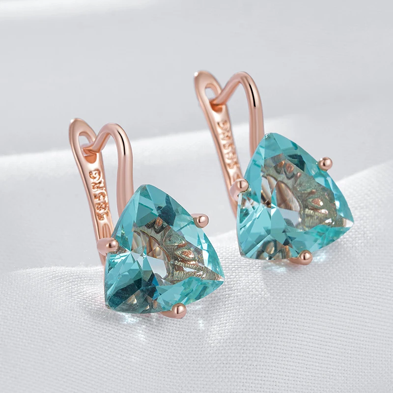 Kinel Hot Simple Green Natural Zircon Dangle Earrings for Women Luxury 585 Rose Gold Color Ethnic Bride Wedding Jewelry Gift