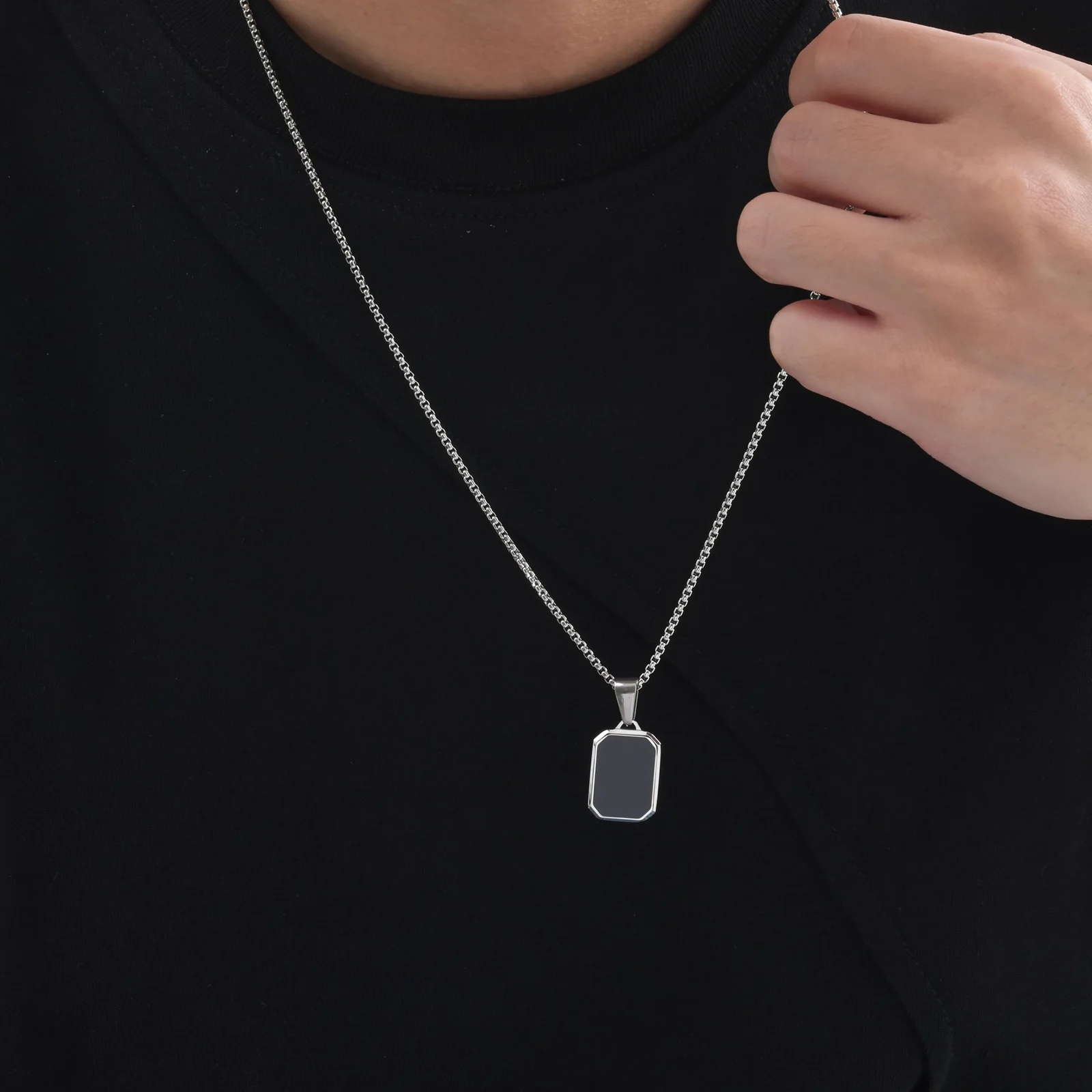 Trendy Pendant Necklaces for Men,Square Natural Stone Stainless Steel Necklaces,Hip Hop Healing Jewelry Gifts for Husband Dad