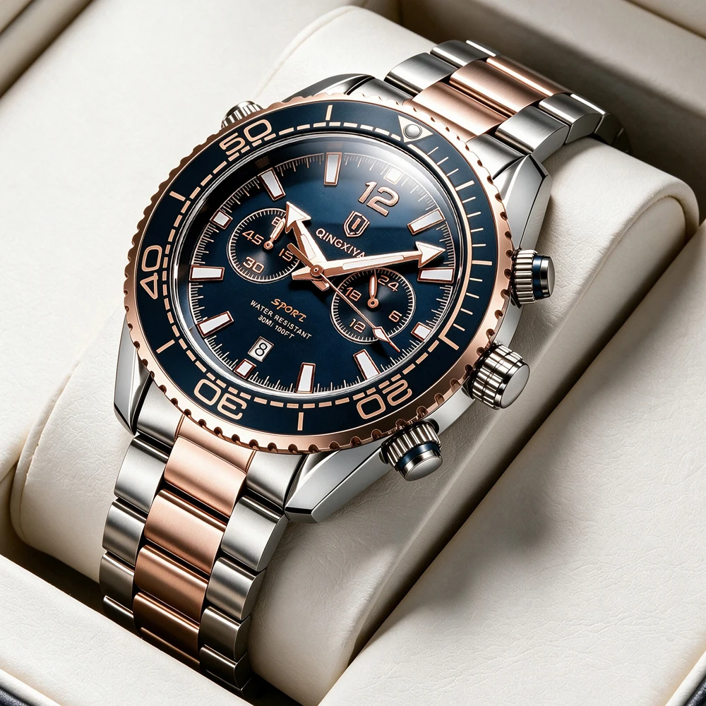 QINGXIYA Fashion Creative Men's Quartz Watch Waterproof Luminous Sport Chronograph Man Clock Date Business Watches For Men Reloj