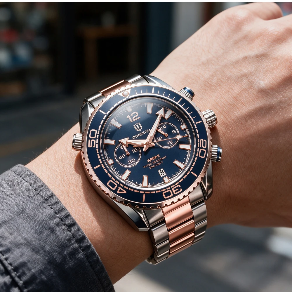 QINGXIYA Fashion Creative Men's Quartz Watch Waterproof Luminous Sport Chronograph Man Clock Date Business Watches For Men Reloj