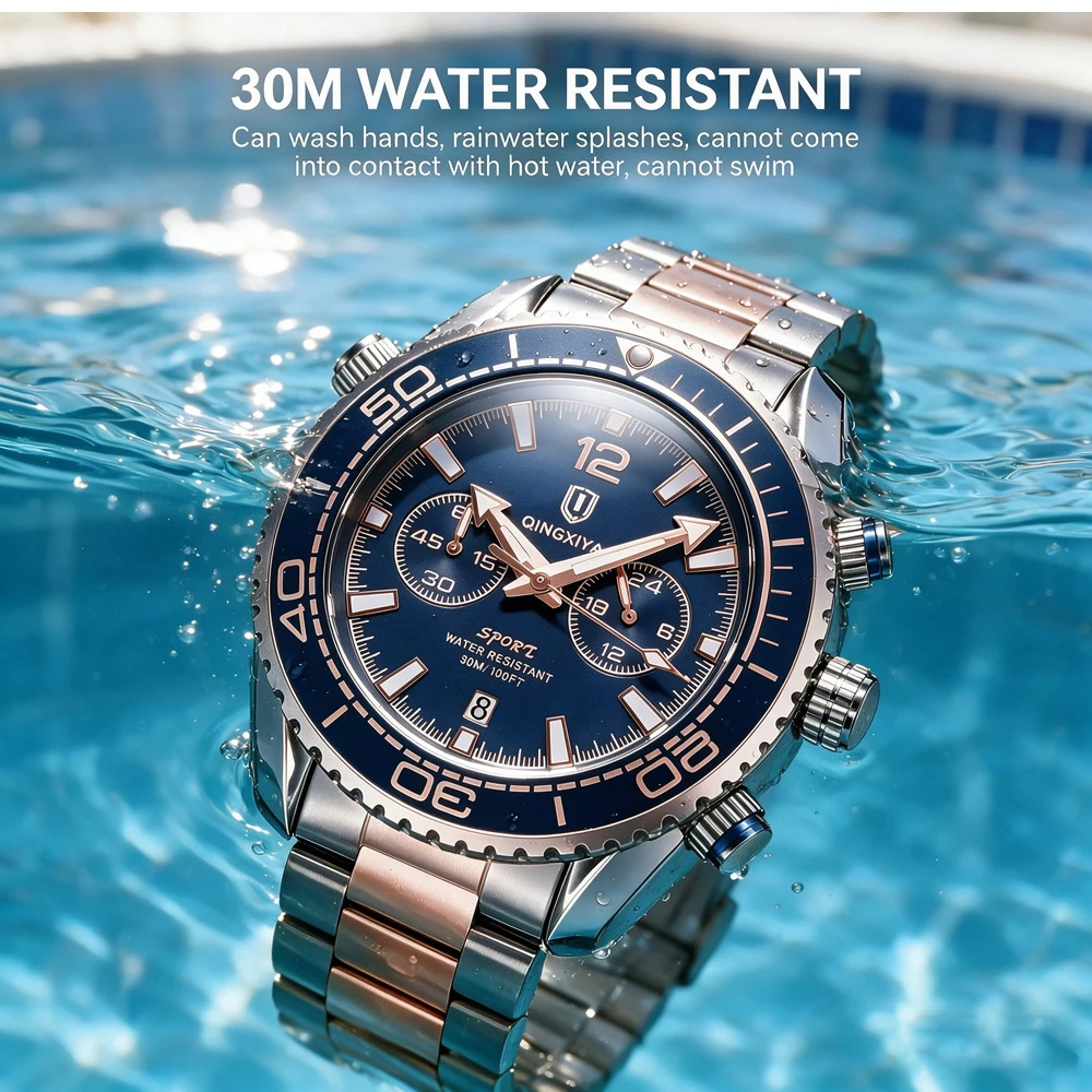 QINGXIYA Fashion Creative Men's Quartz Watch Waterproof Luminous Sport Chronograph Man Clock Date Business Watches For Men Reloj