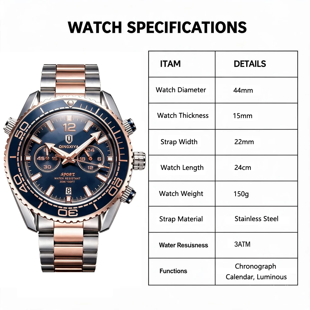 QINGXIYA Fashion Creative Men's Quartz Watch Waterproof Luminous Sport Chronograph Man Clock Date Business Watches For Men Reloj
