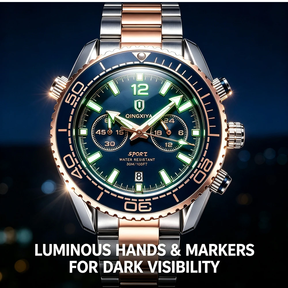 QINGXIYA Fashion Creative Men's Quartz Watch Waterproof Luminous Sport Chronograph Man Clock Date Business Watches For Men Reloj