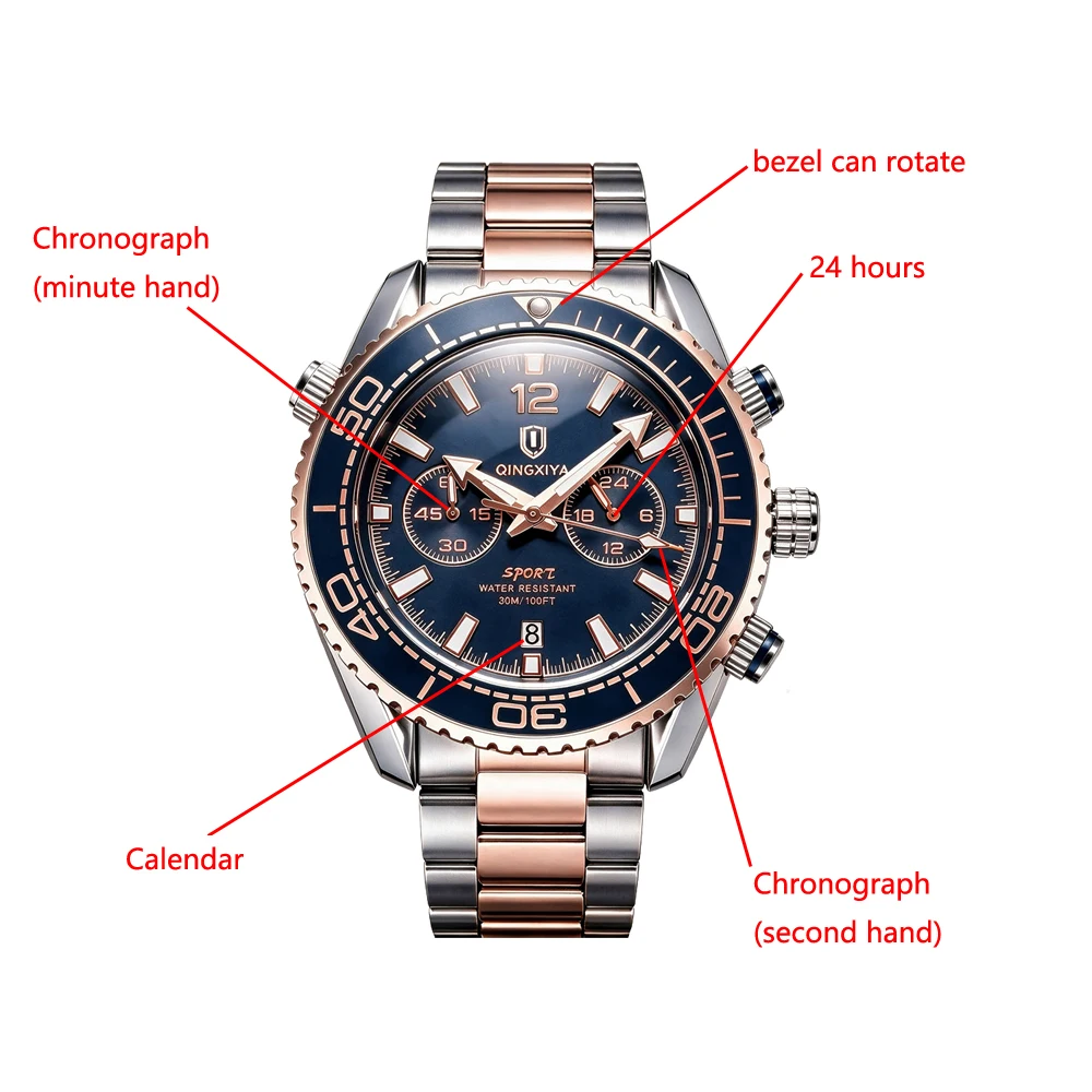 QINGXIYA Fashion Creative Men's Quartz Watch Waterproof Luminous Sport Chronograph Man Clock Date Business Watches For Men Reloj