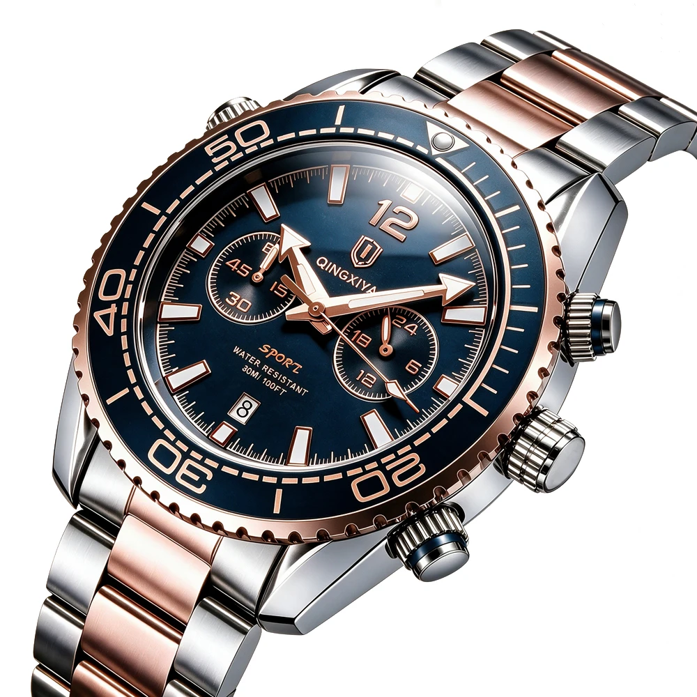 QINGXIYA Fashion Creative Men's Quartz Watch Waterproof Luminous Sport Chronograph Man Clock Date Business Watches For Men Reloj