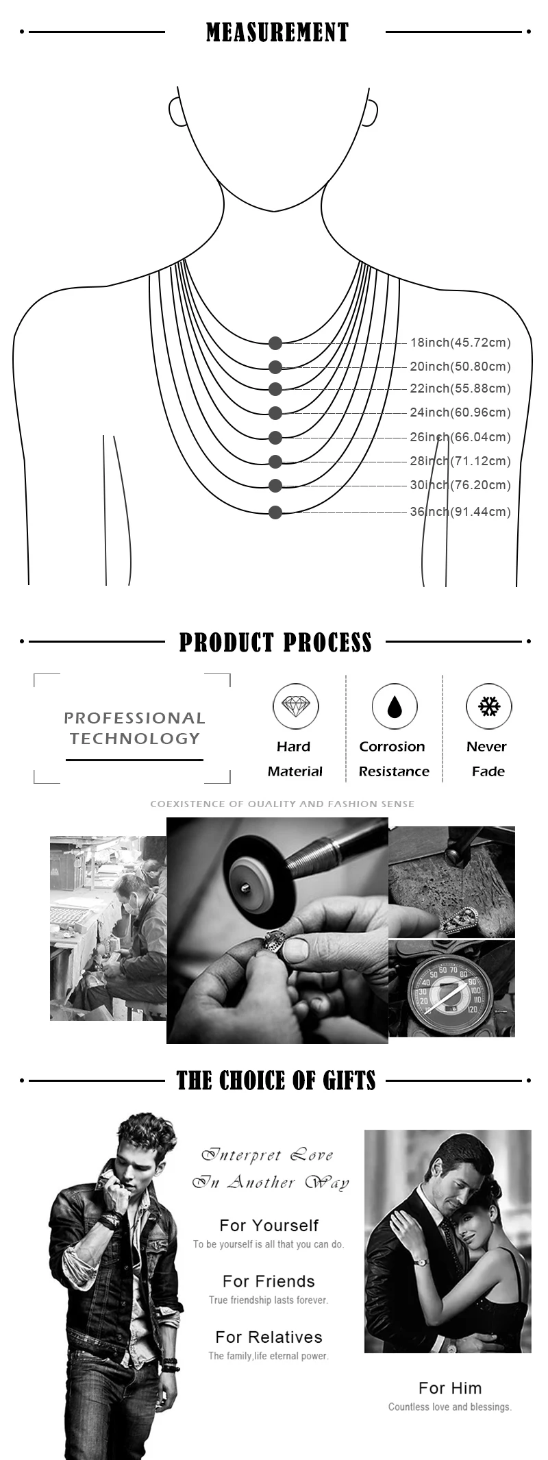 Fongten Stainless Steel Pendant Necklace for Men Multiple Color Cable Cross Twisted Link Chain Male Neck Christian Jewelry
