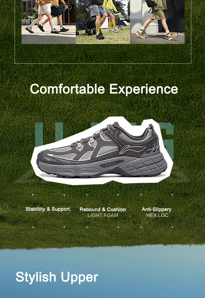 Li-Ning Unisex CLY SHADE Outdoor Hiking Shoes LIGHT FOAM Cushioning Soft Reflective LiNing Casual Sneakers AHTV033