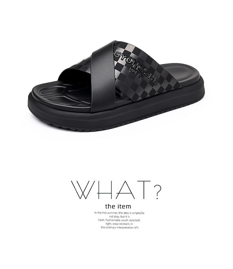 Summer New Fashion Outside Wear Slippers for Men Business Casual Black Leisure Genuine Leather Beach Shoes Slippers Man