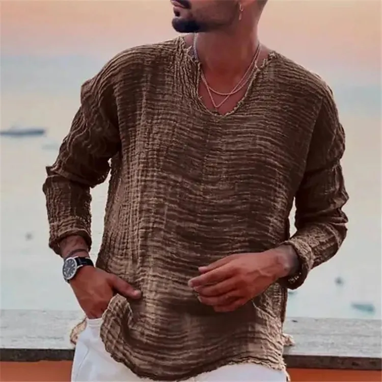 Spring-and-Summer-Men's-Viking-Style-Summer-Shirts-for-Beach-Wear-Casual-Shirts-Pure-Fake-Cup-shaped-Long-Sleeved-V-neck-Tops