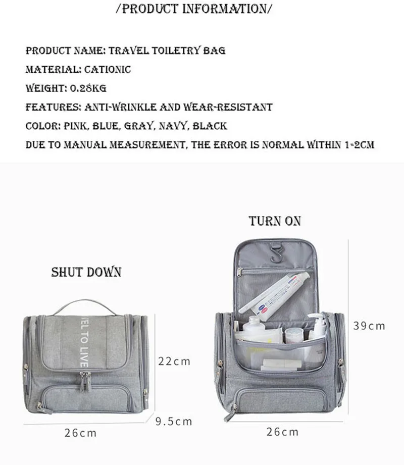 Waterproof Men Hanging Cosmetic Bag Travel Organizer Makeup Bag for Women Necessaries Make Up Case Wet Dry Wash Toiletry Bag