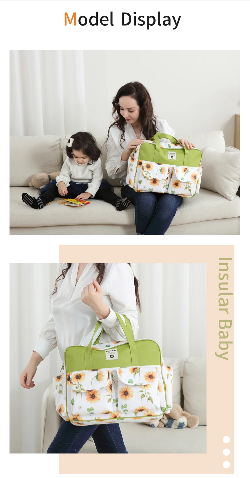 Insular Baby Diaper Bag Large Capacity Mommy Handbag Shoulder Bag Fashion Printing Outdoor Travel Mummy Stroller Nappy Bags