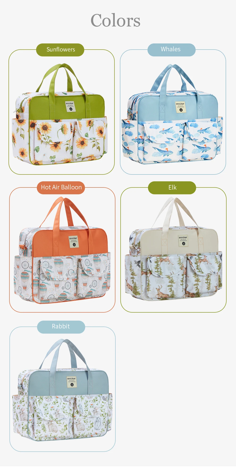 Insular Baby Diaper Bag Large Capacity Mommy Handbag Shoulder Bag Fashion Printing Outdoor Travel Mummy Stroller Nappy Bags