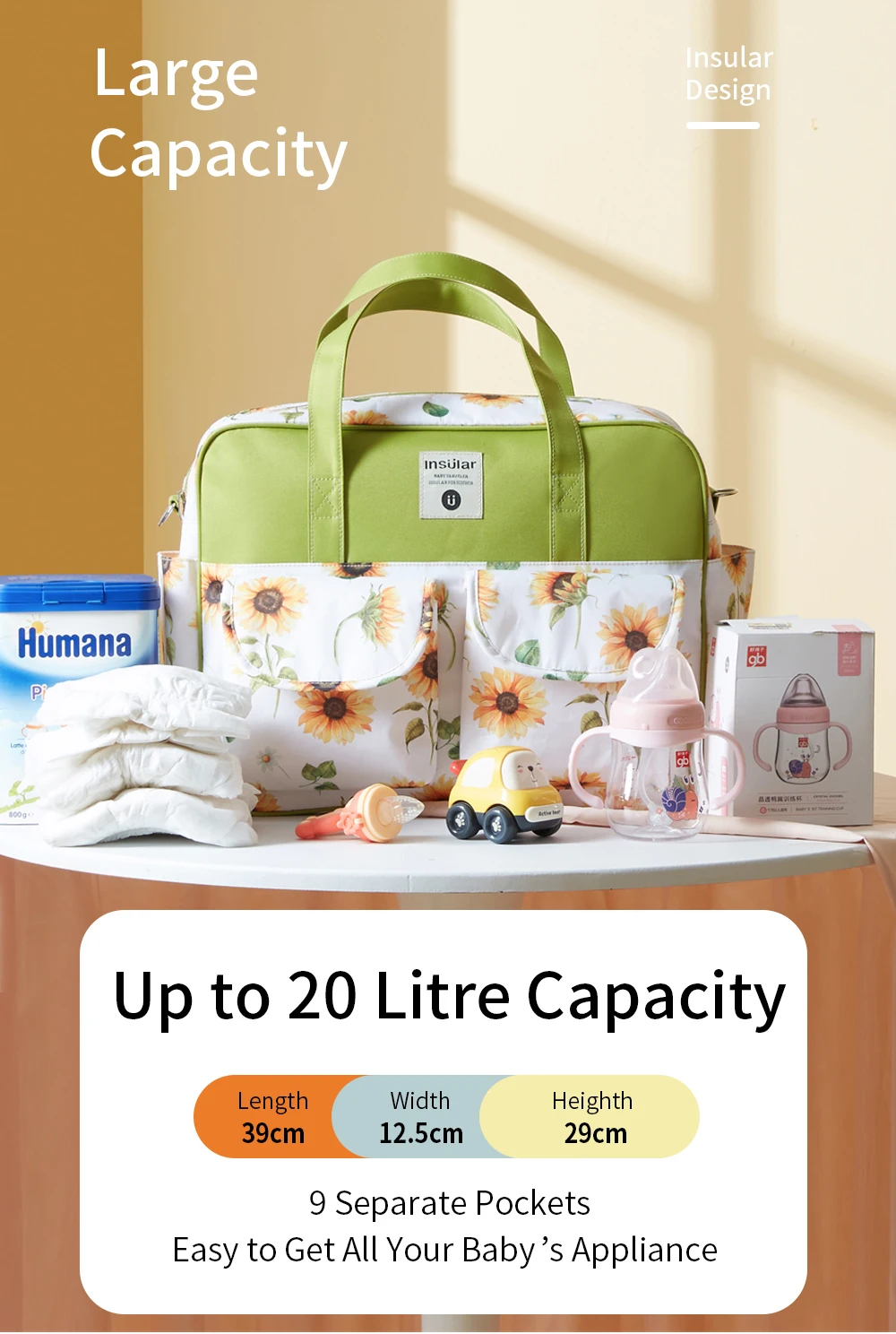 Insular Baby Diaper Bag Large Capacity Mommy Handbag Shoulder Bag Fashion Printing Outdoor Travel Mummy Stroller Nappy Bags