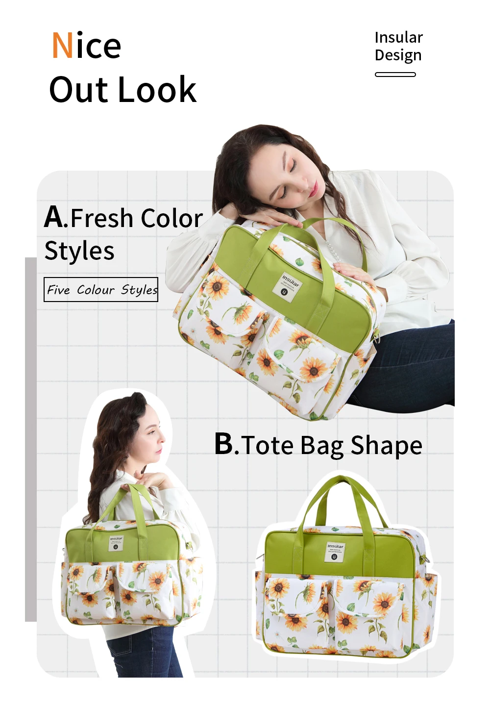 Insular Baby Diaper Bag Large Capacity Mommy Handbag Shoulder Bag Fashion Printing Outdoor Travel Mummy Stroller Nappy Bags