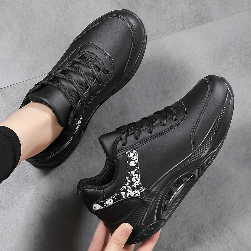 Women Fashion Air-cushion Sneakers PU Leather Running Shoes Anti-slip Outdoor Sports Shoes Elastic Gym Trainers