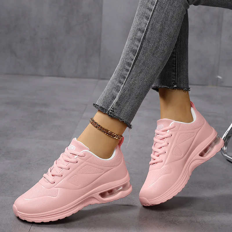 Women Fashion Air-cushion Sneakers PU Leather Running Shoes Anti-slip Outdoor Sports Shoes Elastic Gym Trainers