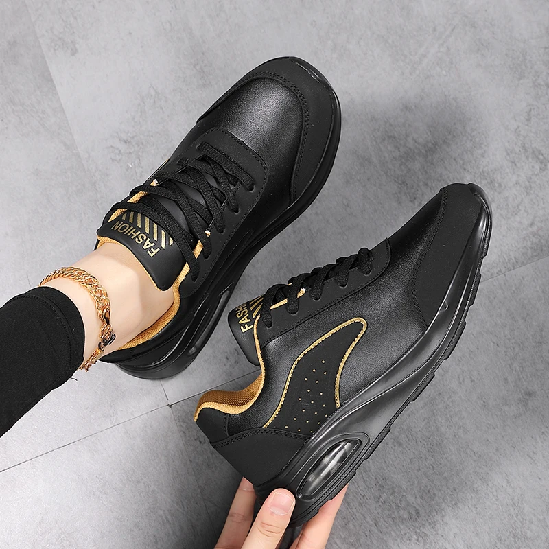 Women Fashion Air-cushion Sneakers PU Leather Running Shoes Anti-slip Outdoor Sports Shoes Elastic Gym Trainers