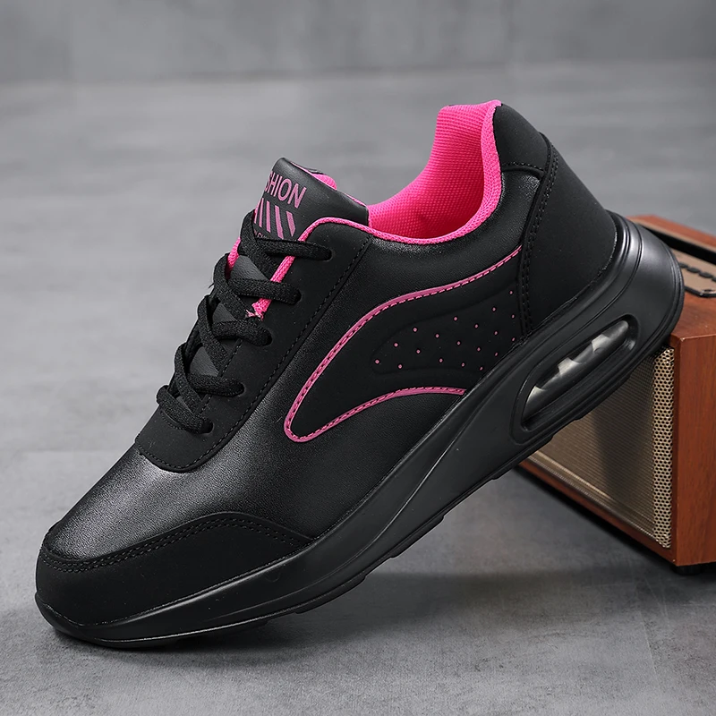 Women Fashion Air-cushion Sneakers PU Leather Running Shoes Anti-slip Outdoor Sports Shoes Elastic Gym Trainers