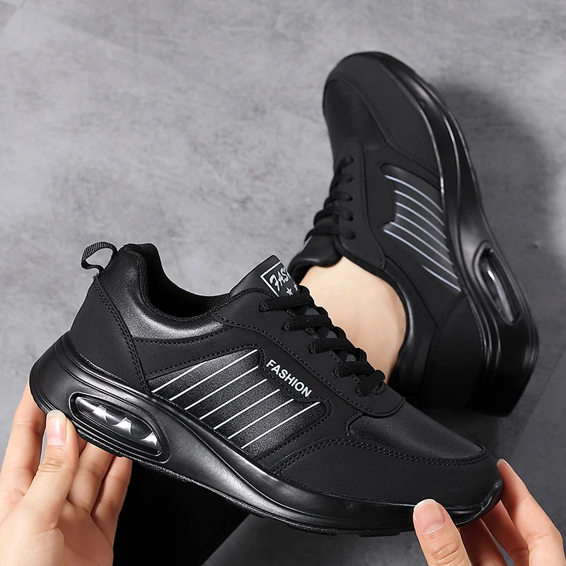 Women Fashion Air-cushion Sneakers PU Leather Running Shoes Anti-slip Outdoor Sports Shoes Elastic Gym Trainers