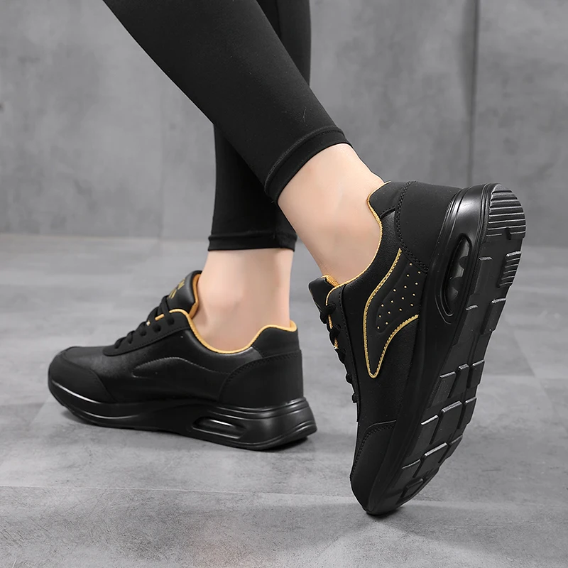 Women Fashion Air-cushion Sneakers PU Leather Running Shoes Anti-slip Outdoor Sports Shoes Elastic Gym Trainers