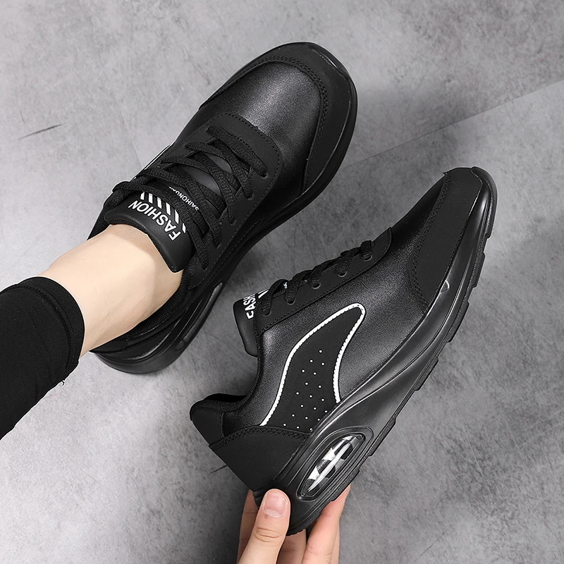 Women Fashion Air-cushion Sneakers PU Leather Running Shoes Anti-slip Outdoor Sports Shoes Elastic Gym Trainers