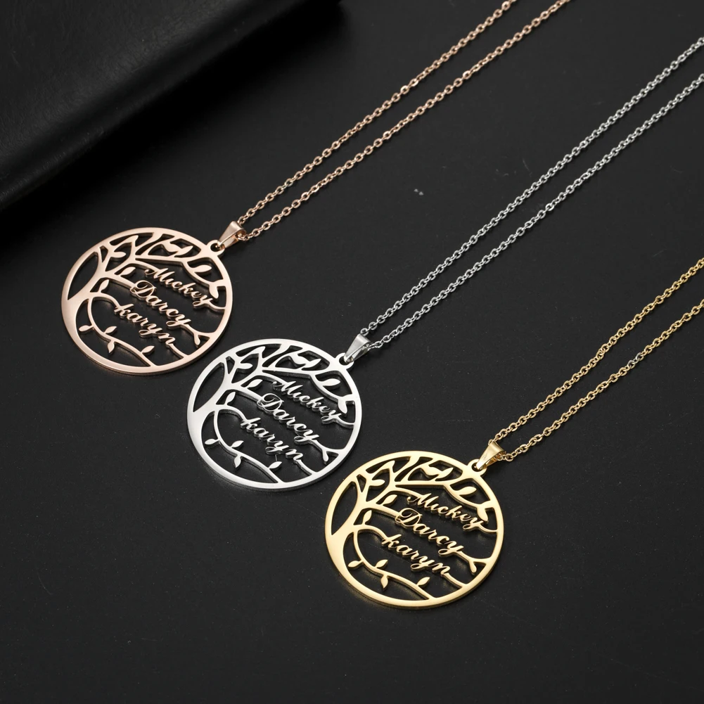 Sipuris Custom Name Necklace Tree Of Life Stainless Steel Family Tree Necklace For Women Personalized Letter Jewelry Family Gift