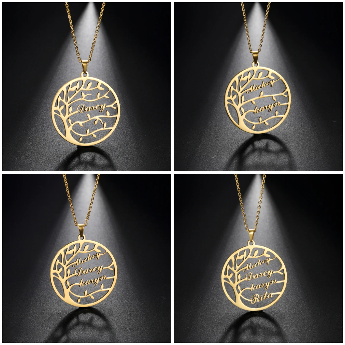 Sipuris Custom Name Necklace Tree Of Life Stainless Steel Family Tree Necklace For Women Personalized Letter Jewelry Family Gift
