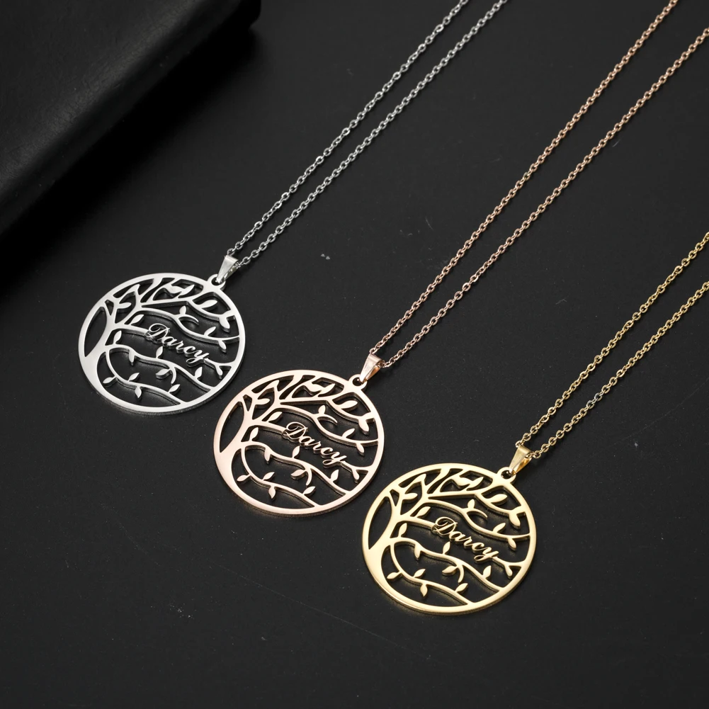 Sipuris Custom Name Necklace Tree Of Life Stainless Steel Family Tree Necklace For Women Personalized Letter Jewelry Family Gift